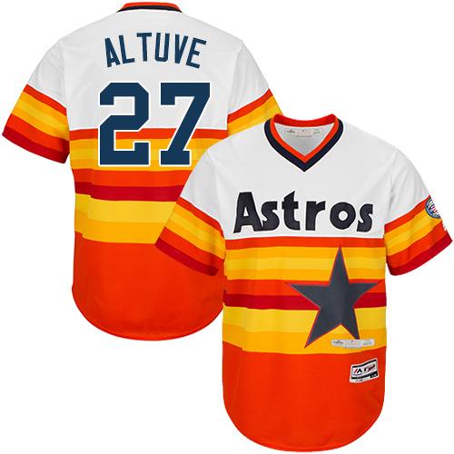 Astros #27 Jose Altuve White/Orange Cooperstown Stitched Youth MLB Jersey - Click Image to Close